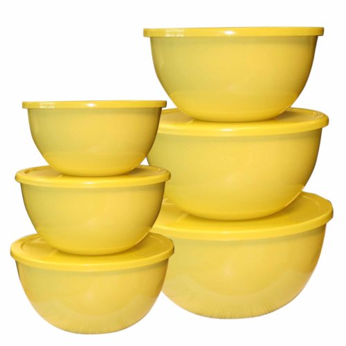 Calypso Basics, 44201, 12 Piece Enamel On Steel Bowl Set With Lids, Lemon