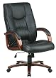 Leather High Back Chair With Cherry Finish Wood Base And Padded Arms By Office Star