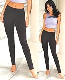 Cotton Spandex Leggings - Black - Large