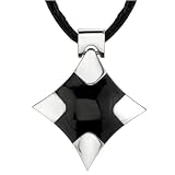 Modern Cross: Designer Inspired Surgical Steel High Polished Finish Black Enamel Cross Pendant on a Black Cord