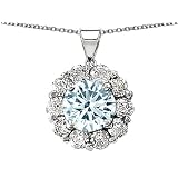 1.70 cttw 14K White Gold Plated 925 Sterling Silver Genuine Round Aquamarine Pendant - Gold Plated...
