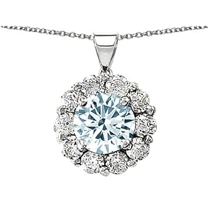 Buy 1.70 cttw 14K White Gold Plated 925 Sterling Silver Genuine Round Aquamarine Pendant - Gold Plated...