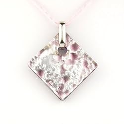 Murano Glass Pendant Jewelry - Square L Purple/Silver