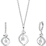 Refined Grace: Sterling Silver Pendant Necklace Earrings Set with CZ Diamonds Free Shipping