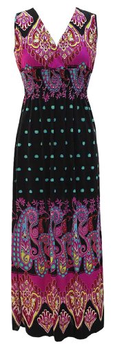 Peach Couture Exotic Tahiti Multicolor Border Print Maxi Dress