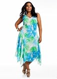 Ashley Stewart Womens Plus Size Tropical Print Chiffon Godet Dress