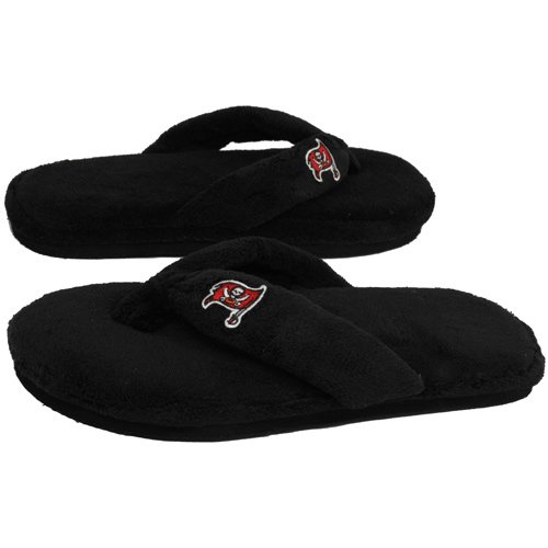 Tampa Bay Buccaneers Ladies Black Plush Thong Slippers (9/10)