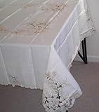 IMAGE OF 100% Polyester Artex Hand Cut Work Peach Embroidery Table Cloth 72x90