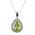 10K White Gold Peridot Diamond Pendant Necklace