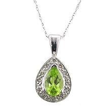 10K White Gold Peridot Diamond Pendant Necklace
