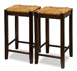 Review Stacks and Stacks  / Rush Seat Stool Set of Two, Solid Wood (Walnut) (28.5