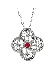 0.12 Ct Round Genuine Red Ruby Sterling Silver Pendant with 18" Silver Chain