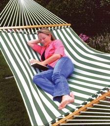Pawleys Island - Castaway Large Open Weave Hammock - Green and White Stripe