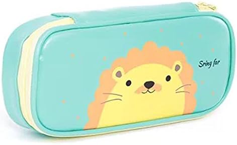 NiceGirl Large Storage Pencil Case Pencil Holder Cosmetic Makeup Pouch Zipper Bag (green lion with 8 pens)