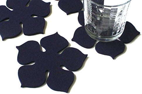 Flower Power Drink Coasters in 5mm Thick Merino Wool Felt-Navy