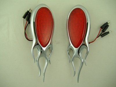 Red LED Tear Drop Trailer Stop Turn Brake Tail Lights / Chrome Flame Bezel On Sale