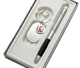 Baseball Key Ring W/Chrome Name Plate With Matching Baseball Ball Point Pen In Gift Box