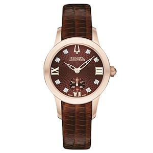 Bulova Accutron Masella 64P103 31mm Diamonds Rose Gold Case Brown Leather Anti-Reflective Sapphire Women's Watch