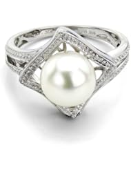 14k White Gold 9-10mm Perfect Round White Akoya Pearl High Luster Illusion Ring