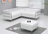 White Leather Le Corbusier Style Sectional Sofa with Ottoman Set