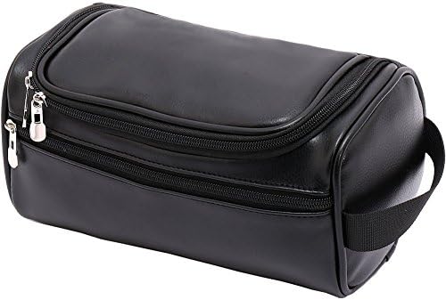 HappyDavid PU Leather Zipped Travel Toiletry Bag Mens Ladies Supply Toiletry Bag (black-204)