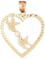 Dazzlers Solid 14k Gold Lovebirds In Heart Charm Pendant Available in three colors from jewelsberry (weights: 1.2 grams only)