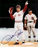 Pete Rose Autographed Record Breaking 8x10 Cincinnati Reds Photo