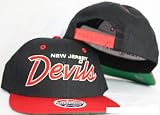 New Jersey Devils Snapback Script Black / Red Two Tone Adjustable Plastic Snap Back Hat / Cap