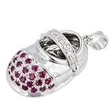 14K White Gold Ruby and Diamond Baby Shoe Pendant