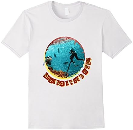 Men's Spearfishing Living In The Deep Fishing Diver T-Shirt XL White