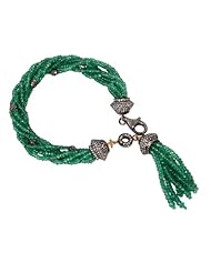 18kt Gold Emerald Beads Tassel Diamond Pave Bracelet Silver Designer Jewelry