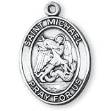 Sterling Silver St Michael Medal and 24-inch Chain