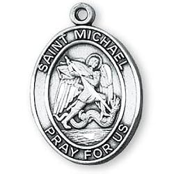 Sterling Silver St Michael Medal and 24-inch Chain