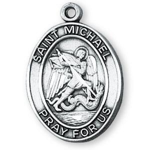 Sterling Silver St Michael Medal and 24-inch Chain
