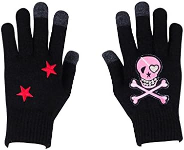 MONKEY ROAD Women's Touch Screen for Smart Phone Full Finger Skull Gloves OneSize Pink