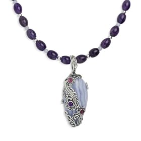 Silver Lace Amethyst and Blue Lace Agate Pendant Necklace by CP Signature