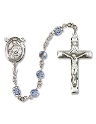 St. Agnes of Rome Patron Saint St. Sterling Silver Rosary w/Patron Saint Medal Center Catholic Religious Necklace Prayer w/Swarovski Austrian Tin Cut Crystal & Gemstone Beads Crucifix