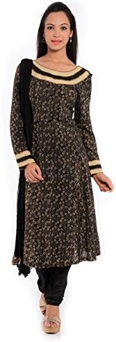 Geroo Women's Hand Blocked Printed Silk Suit with Churidhar and Dupatta Set 42