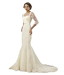 Empire   Waistline Beaded Keyhole Applique Lace Mermaid Long Sleeves  Dress with a Brush/Sweep Train 