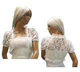 【レース素材】半袖ショート丈ボレロ (ホワイト)