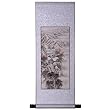 Handmade Asian Wall Art Scroll Painting On Textured White Brocade - Himalayan Mountain Temple