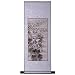 Handmade Asian Wall Art Scroll Painting On Textured White Brocade - Himalayan Mountain Temple