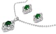 Sterling Silver Pendant/Earring Set - Oval Emerald Prongset, Clear CZ - Pendant:24mm, Earrings:19mm