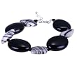 EXP Handmade Zebra Jasper & Black Crystal Bead Bracelet With Sterling Silver
