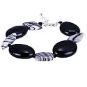 Handmade Zebra Jasper & Black Crystal Bead Bracelet With Sterling Silver