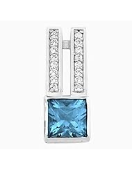 14K White Gold Princess Cut Swiss Blue Topaz and Diamond Pendant -- LIFETIME WARRANTY