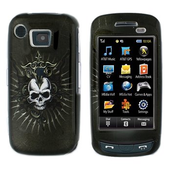 Black Silver Cross Skull Design Snap on Hard Cover Protector Faceplate Skin Case for AT&T Samsung Impression A877 + Belt Clip