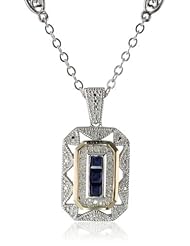 S&G Sterling Silver and 14k Yellow Gold Gemstone with Diamond-Accent Art Deco Style Necklace (0.12 cttw, I-J Color, I2-I3 Clarity), 18"