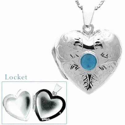 Sterling Silver Genuine Cabochon Blue Topaz Heart Locket Pendant