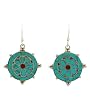 Sterling Silver Turquoise Inlay Wheel of Dharma Earrings